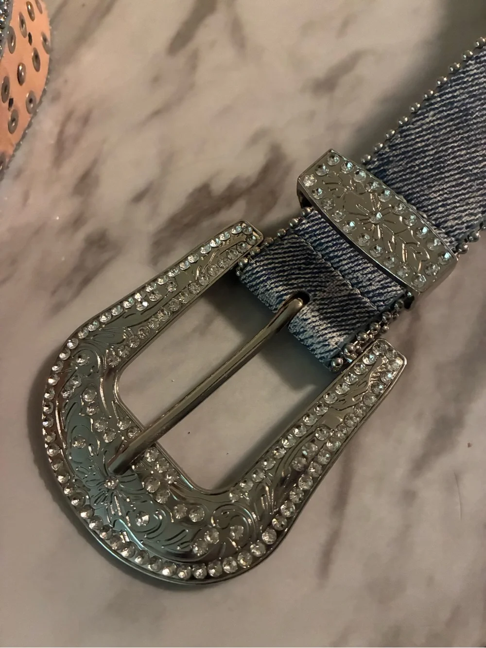 Denim Rhinestone Studded Women's Belt - Blue